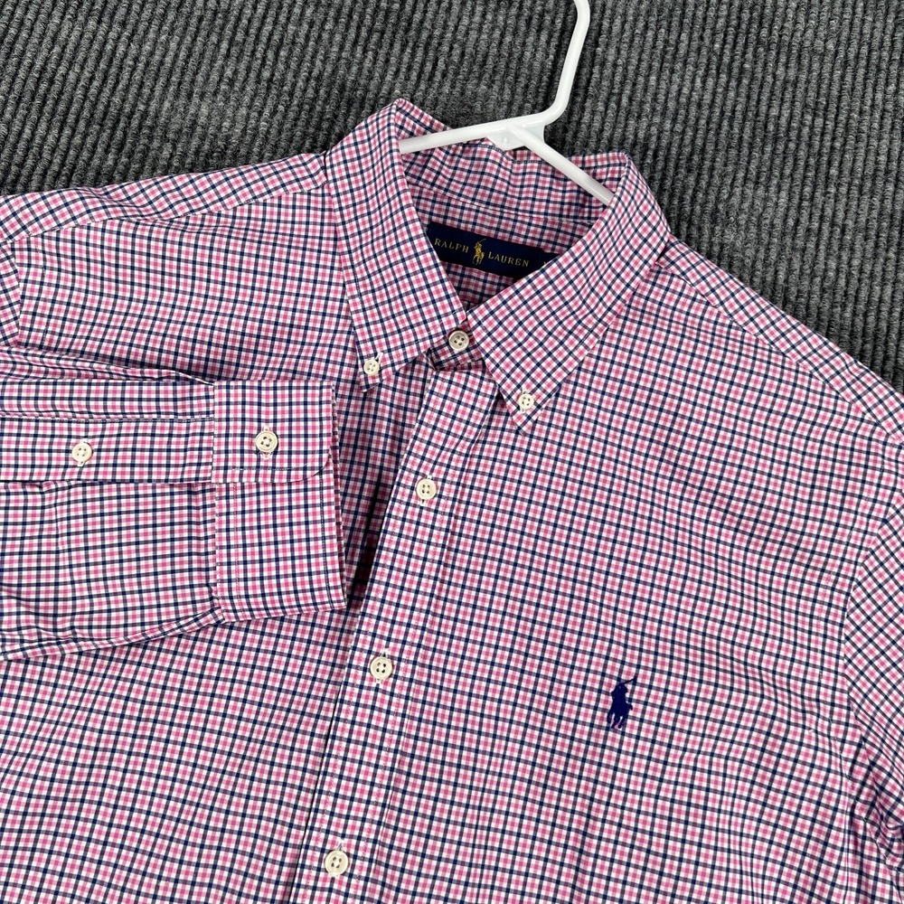 Ralph Lauren Shirt Mens XL Extra Large Pink Check Long Sleeve Button Down